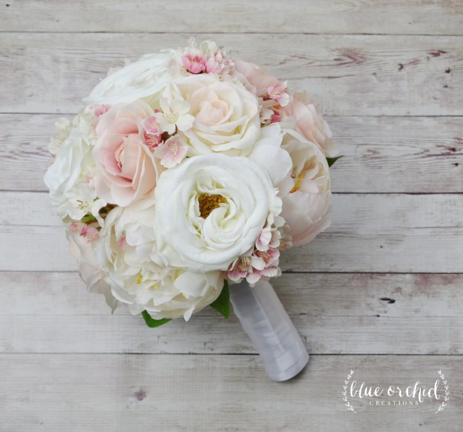 Mariage - Wedding Bouquet - Peony Bouquet, Rose Bouquet, Blush Bouquet, Cherry Blossoms, Rose, Light Pink, Silk Bouquet, Pink, Cream, Blush