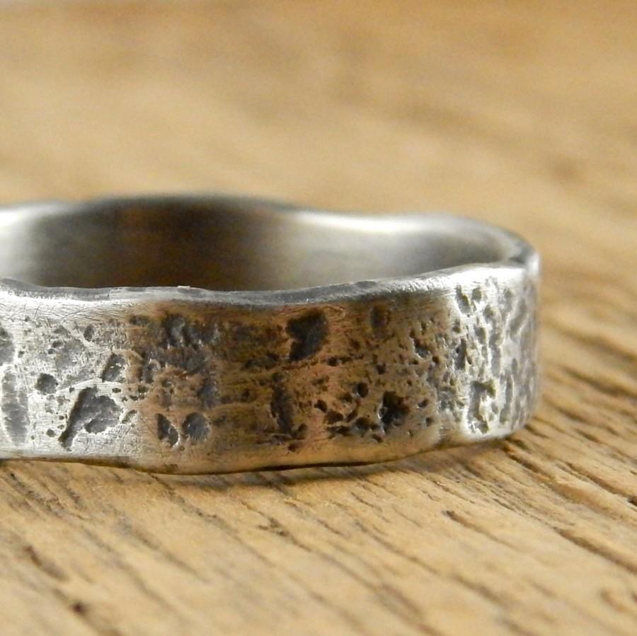 Hochzeit - Rustic viking ring, wedding band, recycled sterling silver wedding ring, rough textured ring, raw organic edges.