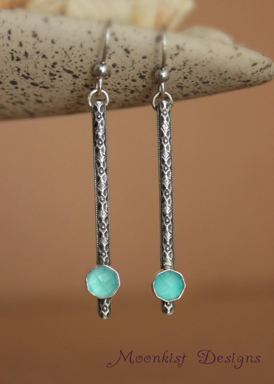 زفاف - Aqua Bar Earrings in Sterling Silver -Renaissance Diamond Dangle Earrings - Wedding Jewelry -Bridesmaid Earrings, Bridesmaid Gift