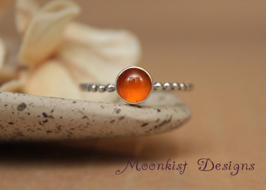 Mariage - Amber Bezel Set Solitaire Ring with Beaded Band In Sterling Silver - Unique Promise Ring - Beaded Band Stacking Ring - Bridesmaid Gift