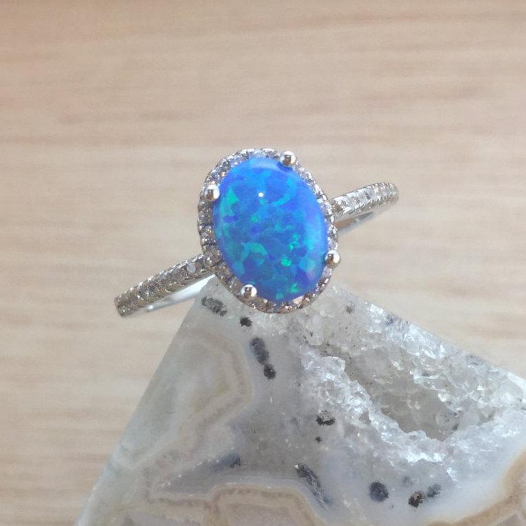 Mariage - Opal Ring Sterling Silver size 4 5 6 7 8 9 10 - Blue Opal Rings - Promise Ring - Prom Ring - Engagement Ring - Gift 4 Her - Girlfriend Gift