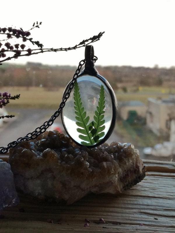 Mariage - Woodland necklace, Fern Necklace, terrarium necklace, beauty of nature, forest jewelry, hand made, Gift for her, bustani