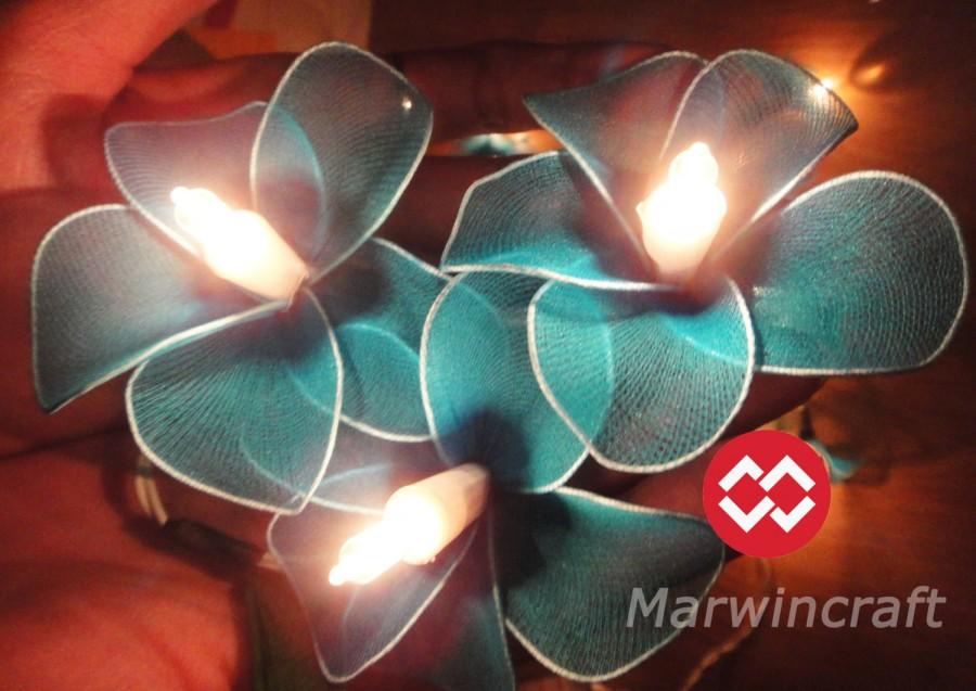 Wedding - 20 Blue Frangipani Flower Fairy String Lights Hanging Wedding Gift Party Patio Wall Floor Home Accent Floral Decor 3.5m