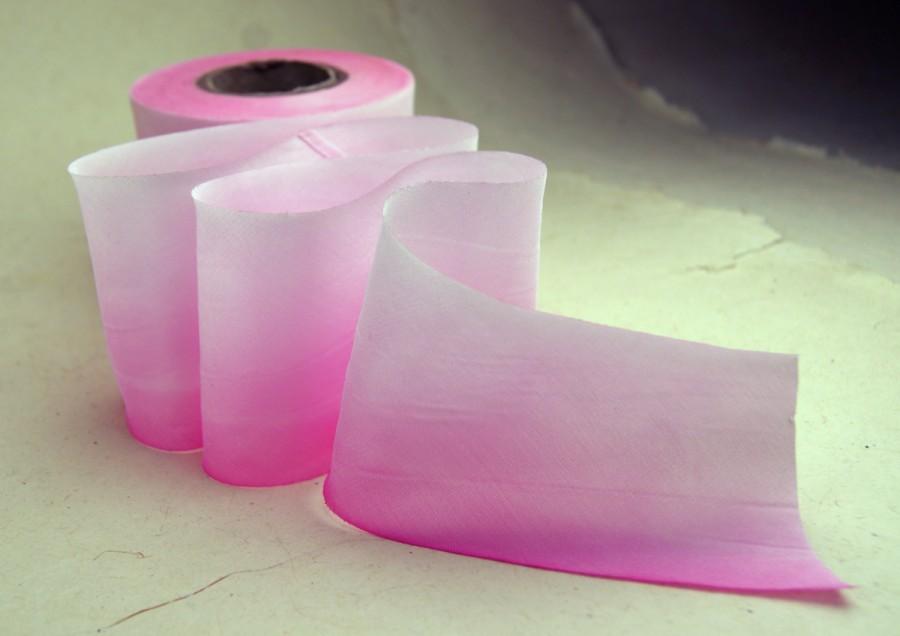 زفاف - Hand Dyed Silk Ribbon 2.5" Pink Color Wash 3 yard Bias Cut Pink Blended