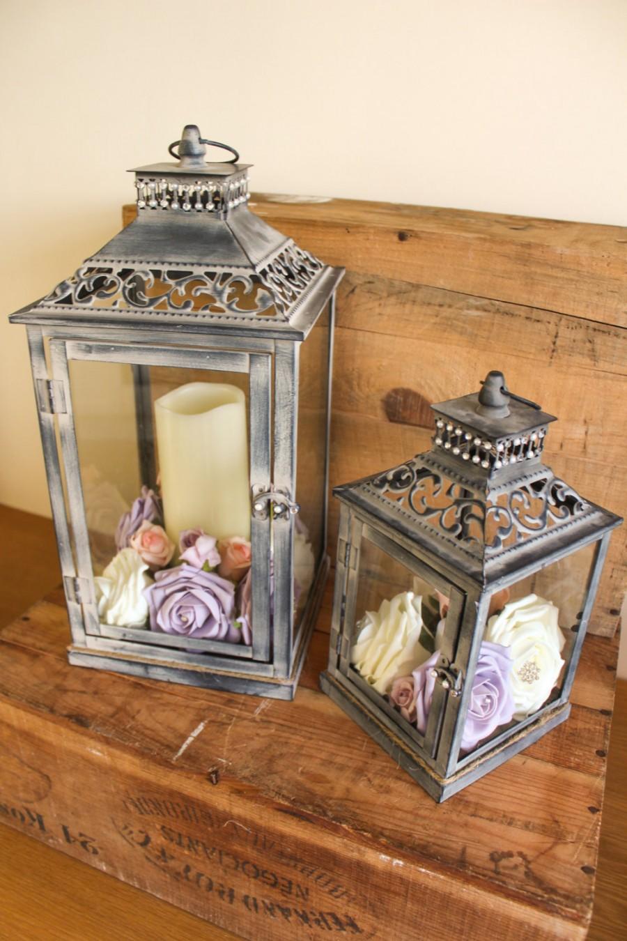 Hochzeit - Rustic lantern table centrepiece small