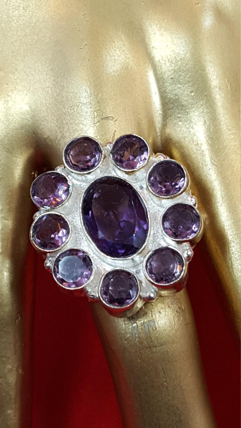 زفاف - Sterling Silver Ring.925 Stamped.Genuine Faceted Amethyst Ring.Statement Ring.Engagement Ring.Handmade Ring.Bridal Gifts.Solitarie Ring.R311