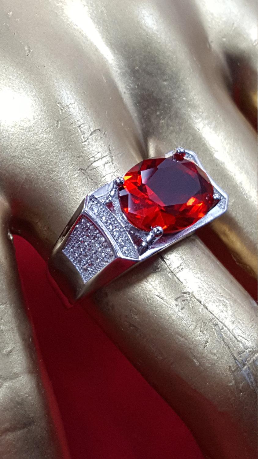 زفاف - Sterling Silver Ring.925 Stamped.Faceted Red Garnet Ring.Diamond Man Made Ring.Solitarie Ring.Statement Ring.Engsgement Ring.Handmade.R301