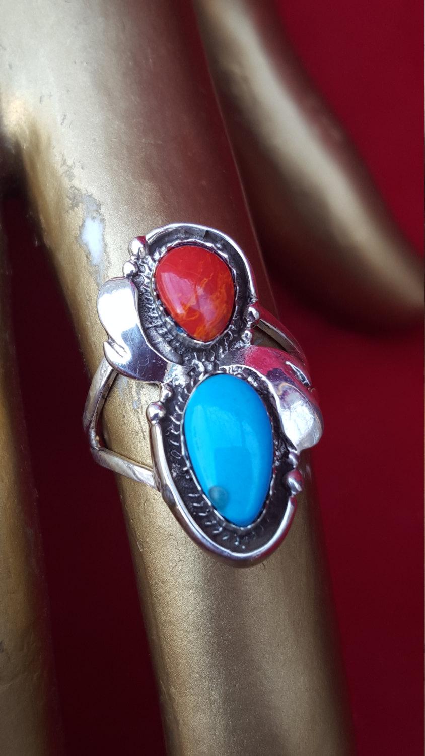 Mariage - Sterling Silver Ring.Turquoise Ring Coral Ring.Handmade Ring.Indian Ring.Statement Ring.Bridal Sets.Statement Ring.Cocktail Rings.R141-150