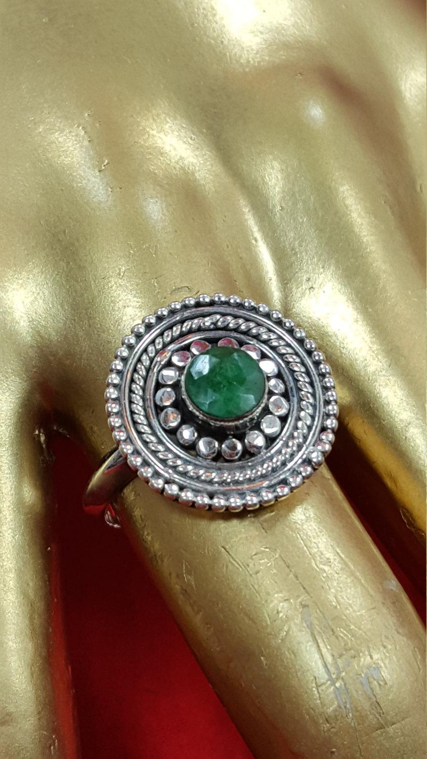 زفاف - Sterling Silver Ring.925 Stamped.Faceted Green Emerald Ring.Antique Ring Handmade Ring.Statement Ring.Engagement Ring.Bridal Gifts.R291
