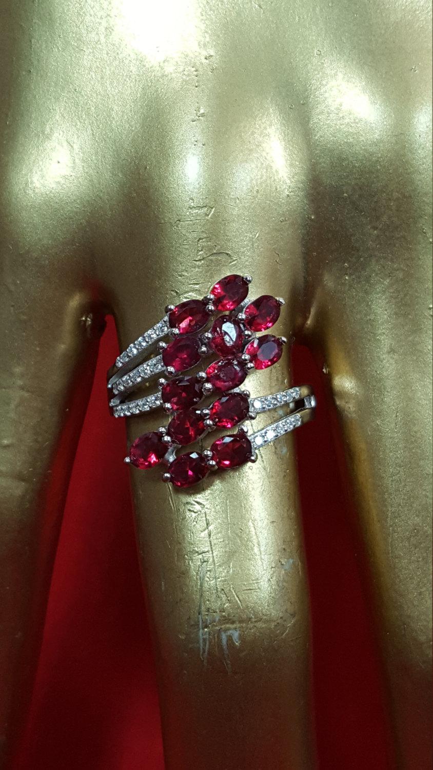 زفاف - Sterling Silver Ring.925 Stamped.Genuine Red Ruby Ring.Diamond Man Made Ring.Engagement Ring.Solitarie Ring.Bridal Ring.Statement Ring.R301