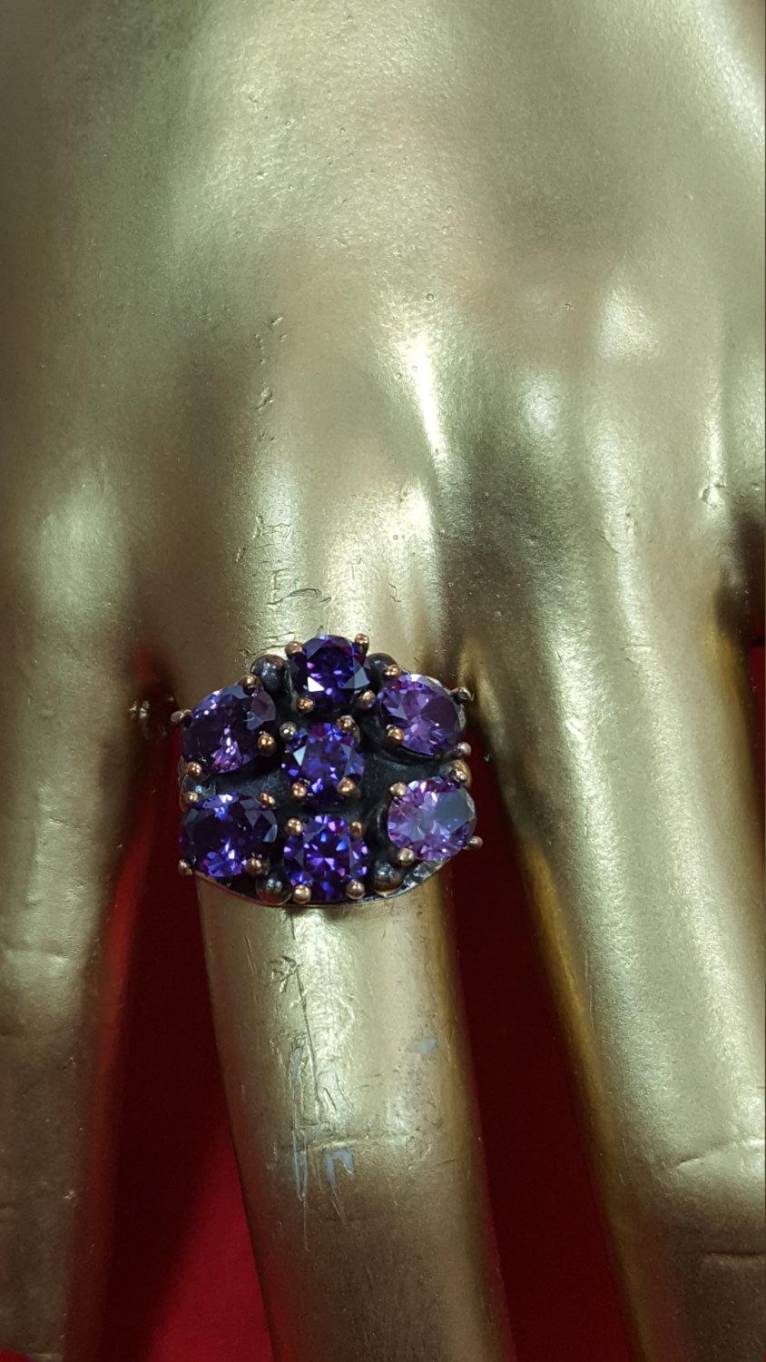 Свадьба - Sterling Silver Ting.925 Stamped.Two Different Color of Amethyst Gemstones.Gold Ring.Antique Ring.Stayement Ring.Engagement Ring.R301