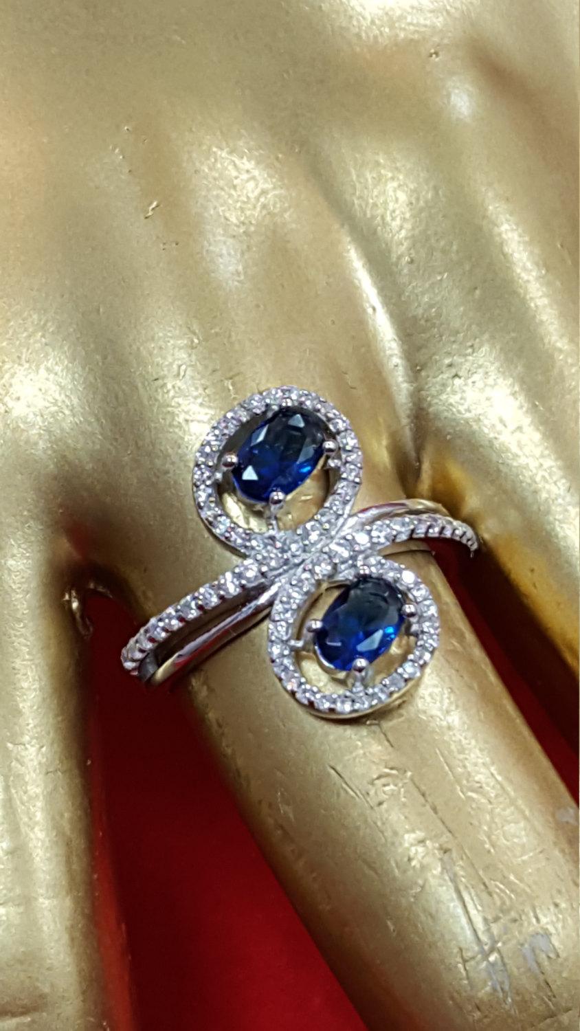 زفاف - Sterling Silver Ring.925 Stamped.Blue Sapphire Ring.Diamond Man Made Ring.Solitarie Ring.Statement Rong.Wedding Engagement Ring.Bridal.R301