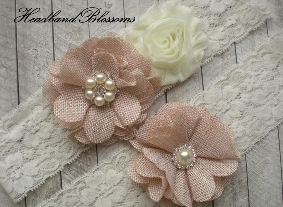 Свадьба - BEST SELLER - Bridal Garter Set - Keepsake & Toss Garters - Burlap Chiffon Flower Pearl Lace Garters - Ivory Cream - Rustic Country Wedding