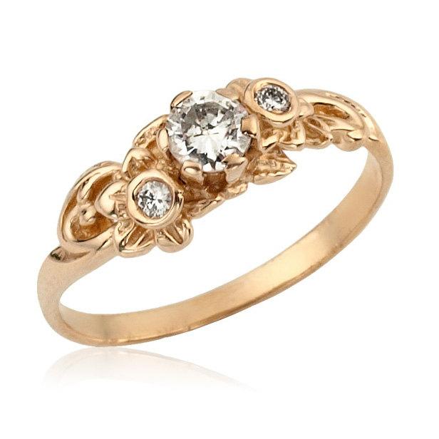 Wedding - Diamond Flower Ring, Rose Gold Engagement Ring, Floral Engagement Ring, Rose Gold Ring, Diamond Ring, Engagement Ring Women, Diamond Gift