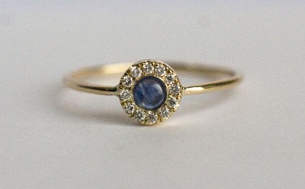 Wedding - Halo Sapphire Ring, Halo Engagement Ring, Sapphire Engagement Ring, Fine Jewelry, Unique Engagement