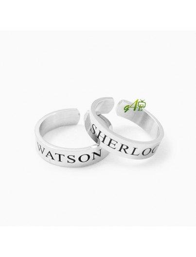 Wedding - Sherlock & Watson Ring Set Stainless Steel Couples Detective Rings Sherlocked Engagement Ring