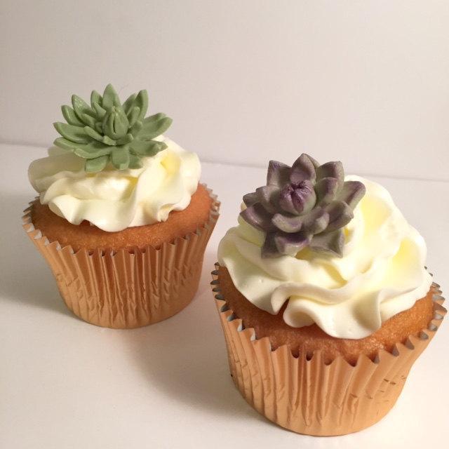 زفاف - Cupcake toppers - Gum paste succulents - Set of 12