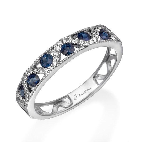 Wedding - Unique Blue Sapphire Ring, Row Ring, Diamond Ring, Gem Ring, Gemstone Ring, White Gold Ring, Wedding Band, Engagement Ring, Promise Ring