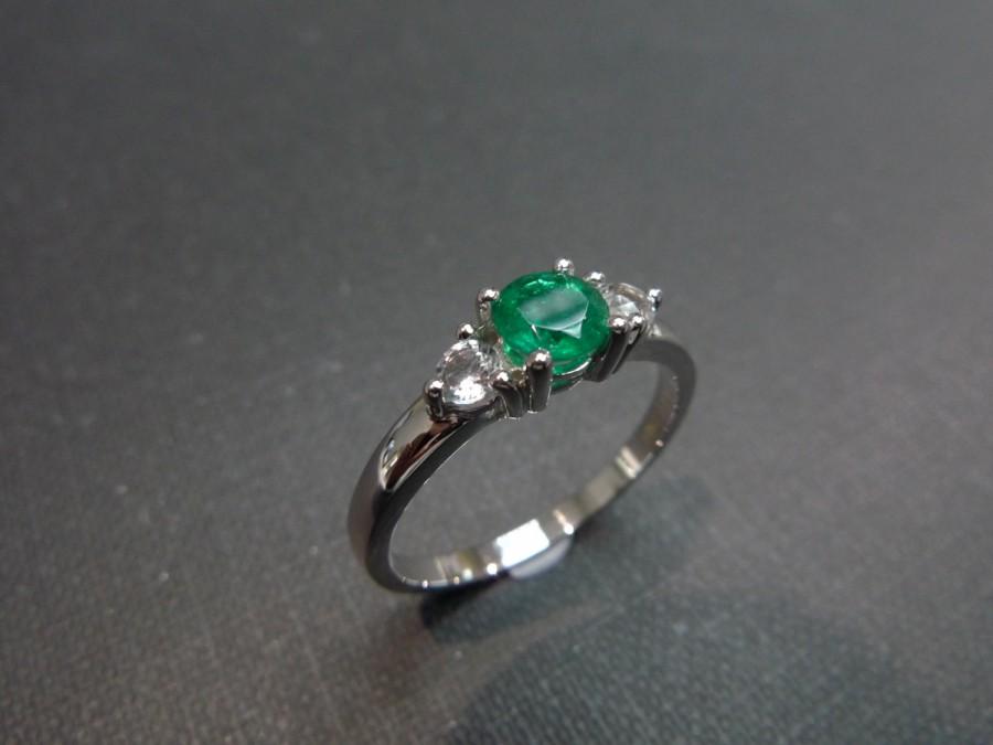 Hochzeit - Emerald Wedding Ring, Emerald Ring, Emerald Engagement Ring, Emerald Jewelry, White Sapphire Ring, Emerald Gold Ring, Ring in 14K White Gold