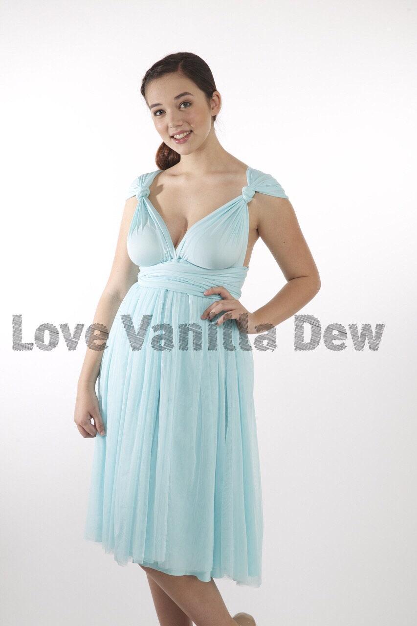 Hochzeit - Bridesmaid Dress Infinity Dress Pastel Blue Tulle Knee Length Wrap Convertible Dress Wedding Dress