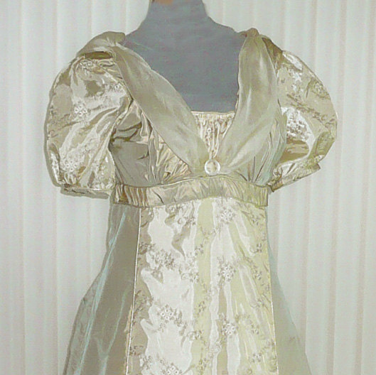 Wedding - English Regency Jane Austen Dress in Cream Silk with Embroidered Silk Panels