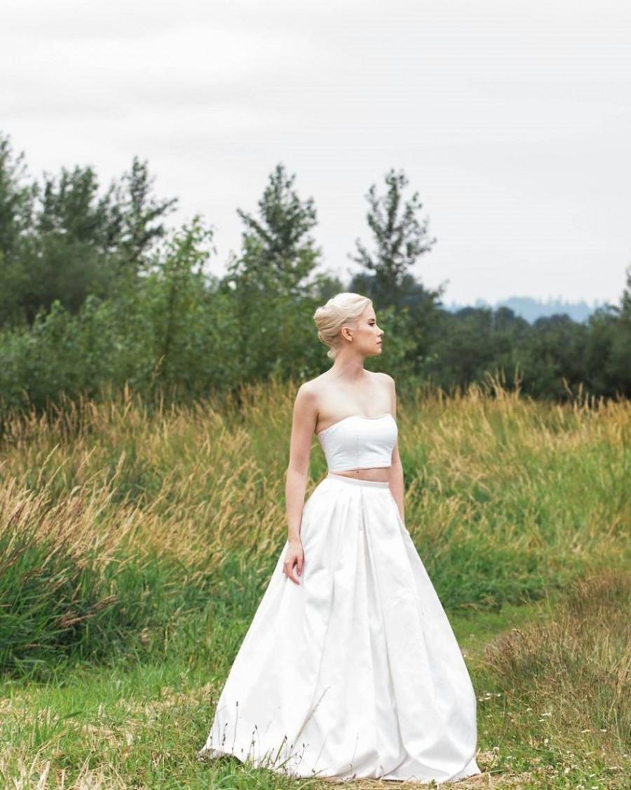 Hochzeit - Two Piece Crop Top Wedding Dress, Crop Corset and Skirt, PIPER, Silk Taffeta