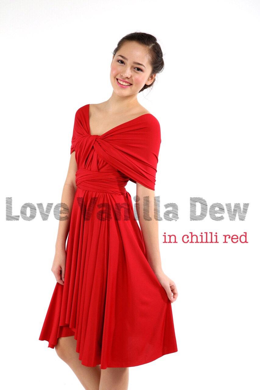 Mariage - Bridesmaid Dress Infinity Dress Chilli Red  Knee Length Wrap Convertible Dress Wedding Dress