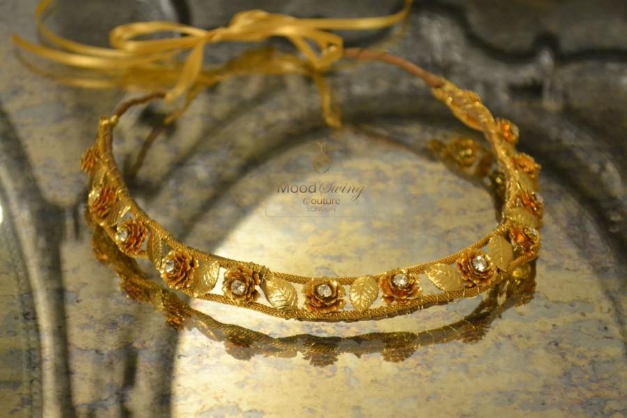 Wedding - Gold Bridal floral/ flower leaf Crown Headpiece/ Headdress with crystals. Downton Abbey. Genuine vintage One of a kind wreath/tiara/halo