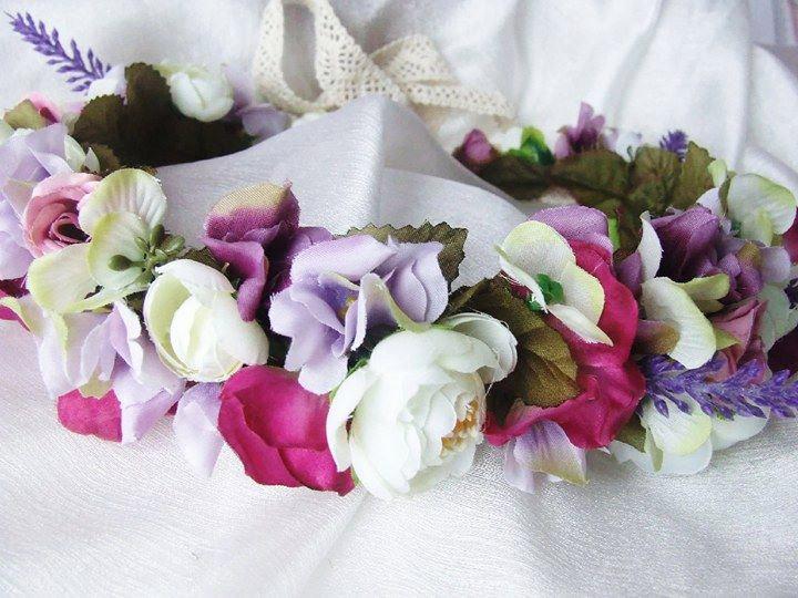 Mariage - New Style Wedding Bride Purple Silk Flower Сrown, Dried Floral look hair wreath Bridal headpiece lavender purple, Wedding accessories halo