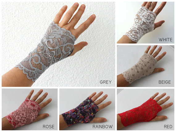زفاف - 1 Pair Lace Fingerless Gloves Lace Mittens Wedding Mittens choose from 12 colors