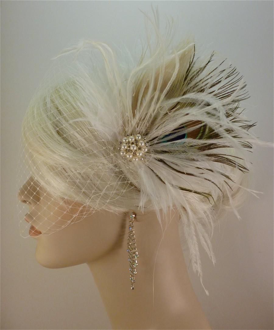 Свадьба - Wedding Bridal Fascinator, Bridal Fascinator, Feather Fascinator , Wedding Veil, Ivory and Natural Peacock - The Couture Bride