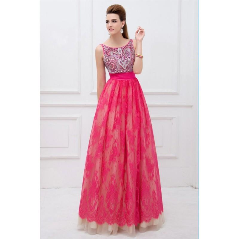 زفاف - Wholesale 2017 Scoop Neckline Low Back A Line Tulle And Lace Prom Dress Beaded Bodice Ruffled - dressosity.com