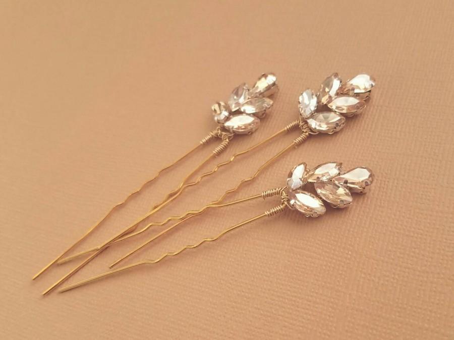 Hochzeit - Gold Crystal Hair Pins, Rhinestone Hair pins, Gold Wedding Hair Pieces, Gold Bridal Hair Accessory, Crystal Hair Comb, Bridal Hairpieces