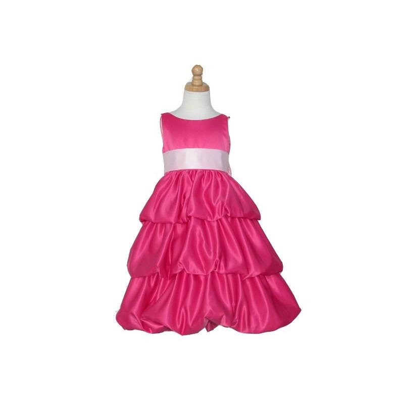 زفاف - Fuchsia Layered Satin Bubble Dress w/ Pink Sash Style: D3070 - Charming Wedding Party Dresses