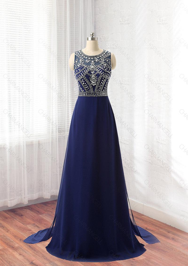 Wedding - Navy Blue prom dress, formal dress, evening dress, homecoming dress