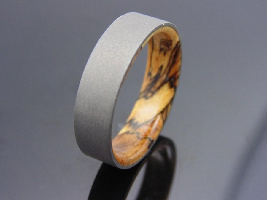 زفاف - Tamarind wood ring with blasted Titanium Handmade wedding band