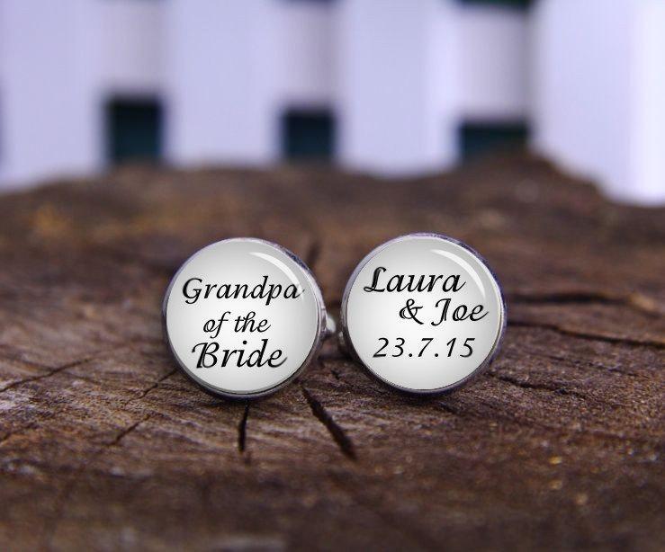 Wedding - custom date cufflinks, grandpa of the bride cuff links, Silver Plated Gifts for Dad, Wedding Cufflinks, Groom Cufflinks, Wedding Date gifts