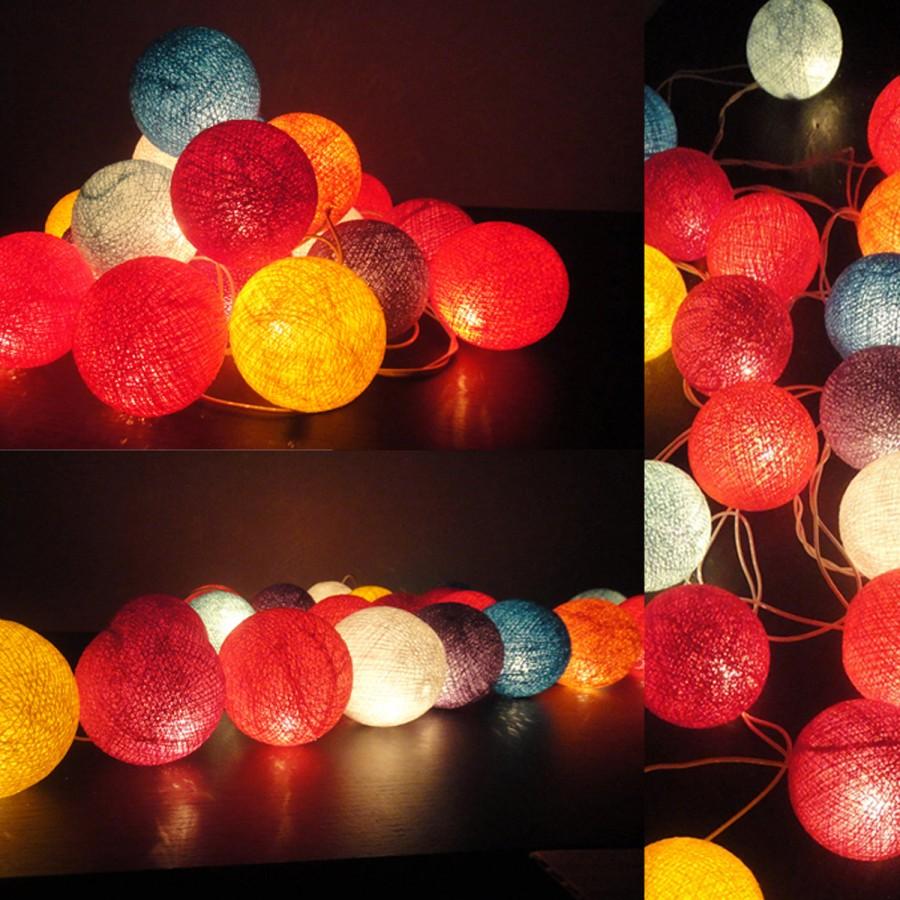 Свадьба - 35 Tiny Mixed Tone Cotton Balls Fairy String Lights Party Patio Wedding Floor Table or Hanging Gift Home Decor Living Bedroom Holiday