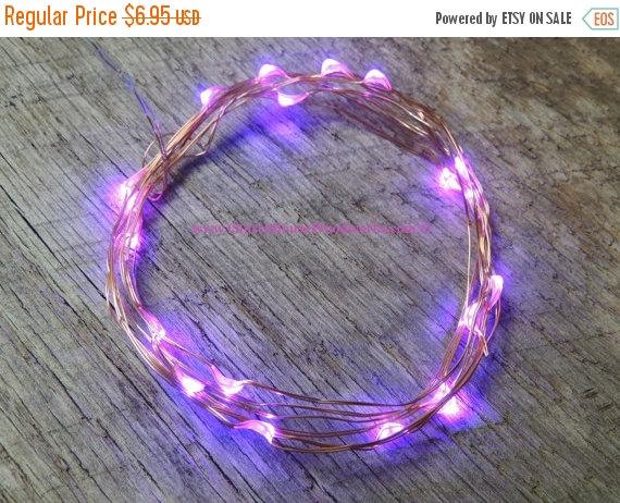 Wedding - Christmas Clearance SALE Purple LED Battery Operated Fairy Lights, Rustic Wedding Decor, Room Decor, 6.6 ft Copper Wire Purple