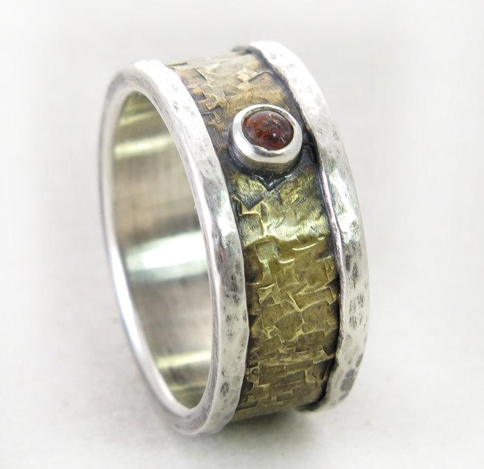 Wedding - Sunstone wedding ring, silver ring wedding ring, Men's engagement ring, sunstone band