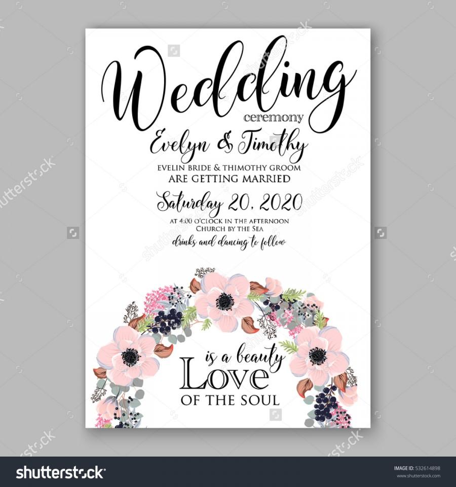 Свадьба - Wedding Invitation Floral Bridal Wreath with pink flowers Anemones, fir, pine branches, wild privet berry, currant berry vector floral illustration in vintage watercolor style