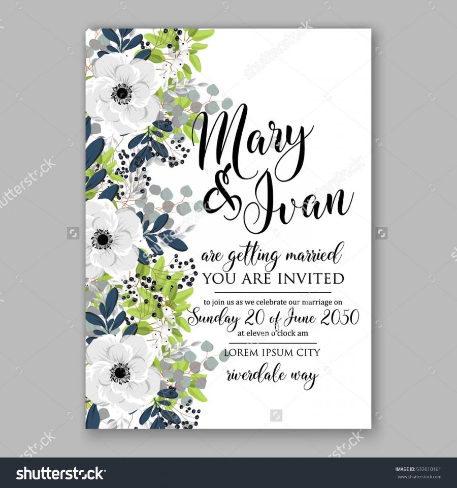 Wedding - Wedding Invitation Floral Bridal Wreath with pink flowers Anemones, eucaliptus, Mistletoe, wild privet berry, currant berry vector floral illustration in vintage watercolor style