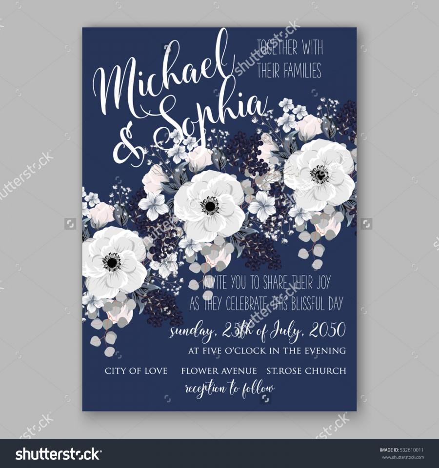 Hochzeit - Wedding Invitation Floral Bridal Wreath with pink flowers Anemones, eucaliptus, Mistletoe, wild privet berry, currant berry vector floral illustration in vintage watercolor style
