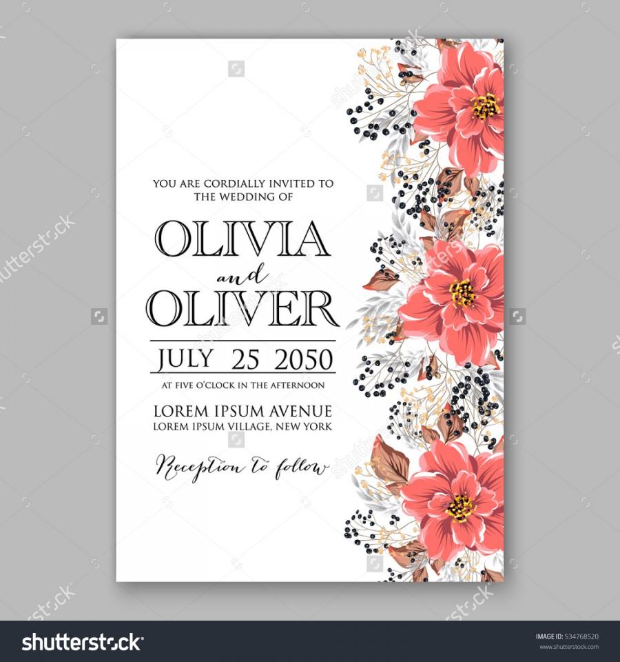 Mariage - Wedding Invitation Floral Bridal Wreath with pink flowers Anemones, fir, pine branches, wild privet berry, currant berry vector floral illustration in vintage watercolor style