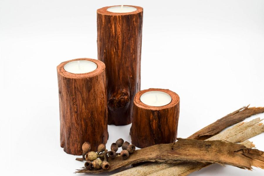 Mariage - 3 Wood Candle Holders, Australian Wooden Candle Holder, Rustic Wedding Candle Holders, Rustic Candle Holders, Tealight Holder