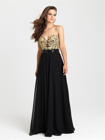 زفاف - A-line Strapless Lace Overlay Bodice Beaded Chiffon Prom Dress PD3183