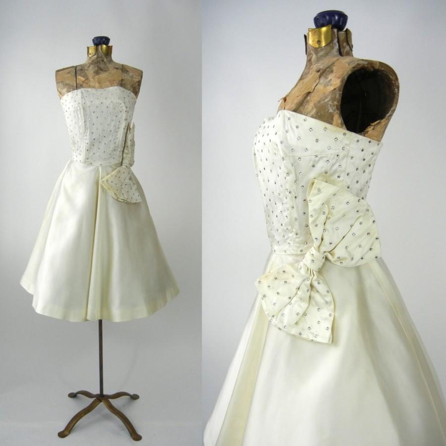 Wedding - Vintage 50s Dress, Vintage Ivory Satin Dress, 1950s Strapless Dress, Vintage Bridal Dress, 50s Wedding Dress, 50s Prom Dress, 50s Strapless