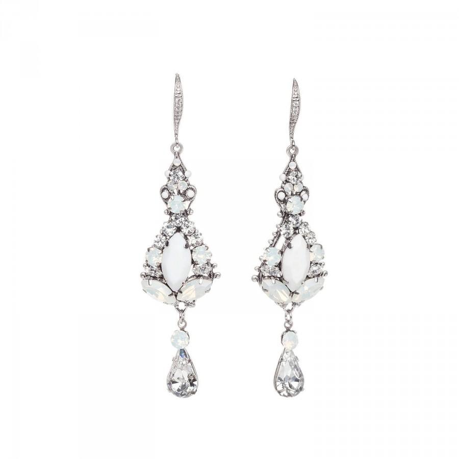 زفاف - Bridal Earrings , Long Bridal Earrings ,Wedding Opal Swarovski Crystal Earrings ,Bridal Chandelier Earrings ,Vintage Style Wedding Earrings
