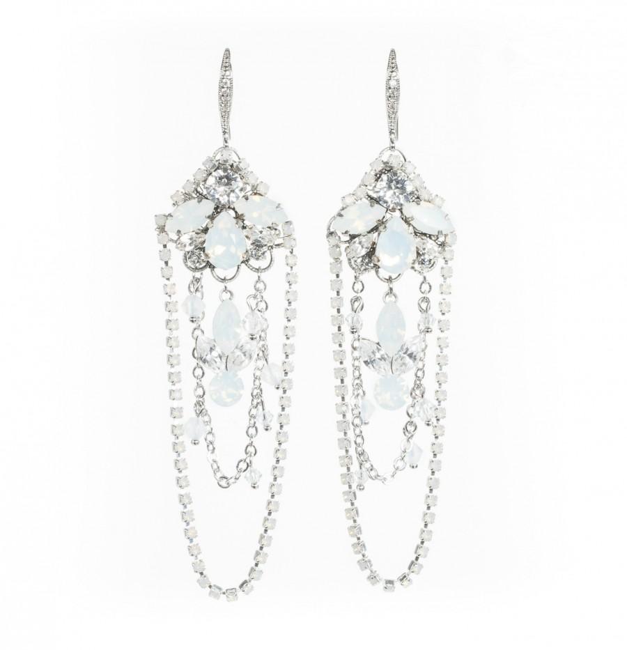 زفاف - Bridal Chandelier Earrings , Long Crystal Earrings ,  Swarovski Opal Crystal Earrings , Statement Wedding Earrings , Couture Jewelry