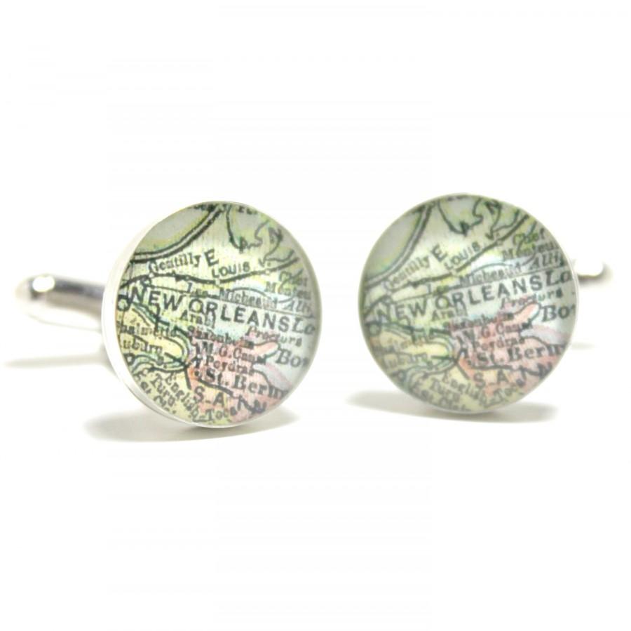 Mariage - New Orleans Map, New Orleans Wedding, New Orleans Cufflinks, New Orleans Jewelry